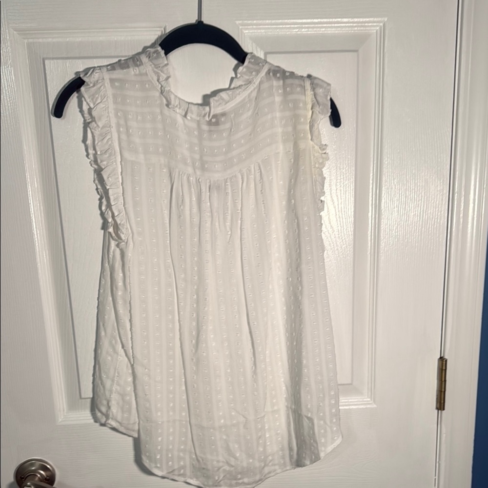 Ann Taylor Cream Ruffled Mandarin Collar Blouse - Picture 3 of 3